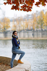 Beautiful girl walking in romantic paris