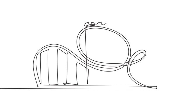 Self drawing animation of single one line draw a roller coaster in an amusement park with a track high. Extreme rides that are very popular with young people. One line draw. Full length animated.