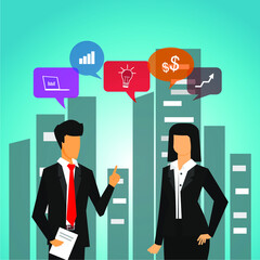 business man and businesswoman with some bubbles on it