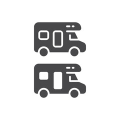 Fototapeta premium Camper van black vector icon. Simple glyph symbol.