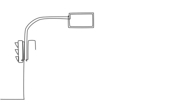Self drawing animation of single one line draw a traffic light that uses countdown time to inform road users of remaining stop time and road time. Continuous line draw. Full length animated.