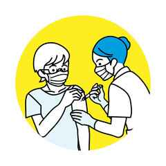 ワクチン接種　シニア女性と看護師 - 上半身