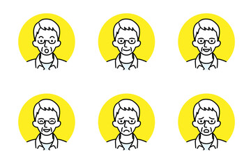 シニア男性　顔アイコン　6パターン　バリエーション