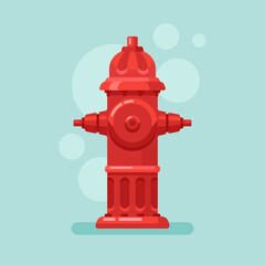 Red fire hydrant in flat style. Vector illustration.