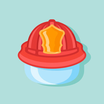 Red fireman helmet in flat style. Vector illustration.
