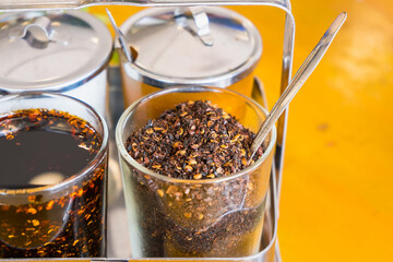 Seasoning thai gamish spice in glass.