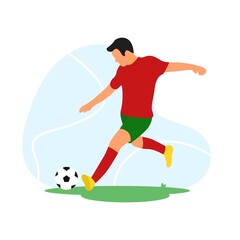Soccer Player Flat Illustration. Football Player Kicking The Ball. Vector Isolated white background - EPS 10 Vector