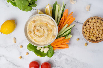 Homemade hummus, drizzled with olive oil - obrazy, fototapety, plakaty