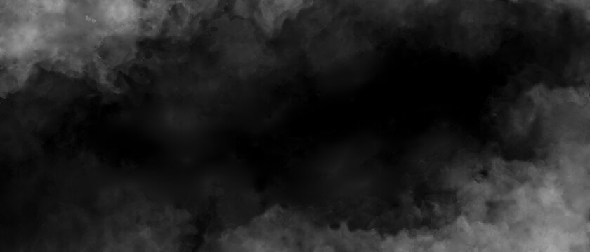 Gray smoke on black color abstract watercolor background