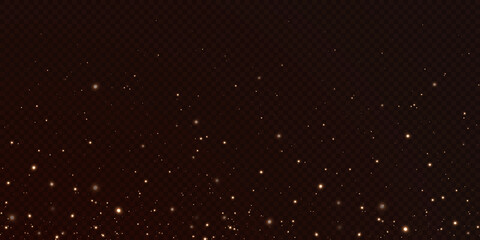 Christmas background. Powder dust light PNG. Magic shining gold dust. Fine, shiny dust bokeh particles fall off slightly. Fantastic shimmer effect. Vector illustrator.