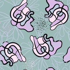 Unique seamless abstract pattern with hand drawn nature elements 