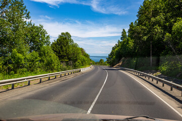 Road to the sea traveling in a motorhome
