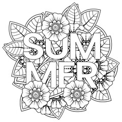 Hello Summer banner template with mehndi flower