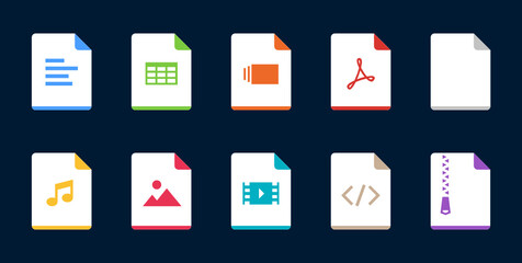 File type icons pack with rounded corners for download links