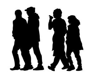 Big crowds people on street. Isolated silhouette on a white background