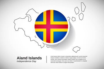 Autonomy day of Aland Islands. Creative country flag of Aland Islands with outline map illustration