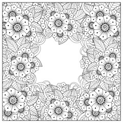 Mehndi flower for henna, mehndi, tattoo, decoration. decorative ornament in ethnic oriental style. doodle ornament. outline hand draw illustration. coloring book page.
