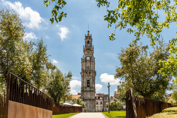 Clerigos tower in historic city center of Porto, Portugal - obrazy, fototapety, plakaty