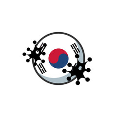 South Korea hit by Coronavirus. Covid-19 impact nationwide. Virus attack on South Korea flag concept illustration on white background on white background 
