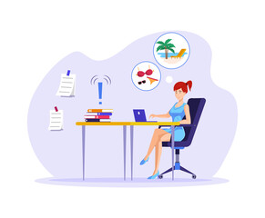 Female wasting time taking selfie instead working under tasks. Procrastination woman office worker