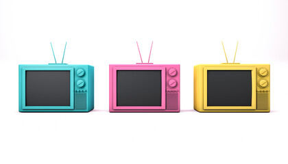 3d rendering, Close up colorful retro television cartoon mock up with minimal and trendy fashion style, blank empty space for copy, isolated on white color background.