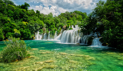 Waterfall “Skradinski Buk” in Krka National Park in Croatia, Europe, HDR