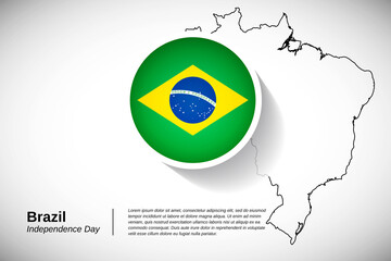 Independence day of Brazil. Creative country flag of Brazil with outline map illustration