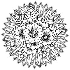 Mehndi flower for henna, mehndi, tattoo, decoration. decorative ornament in ethnic oriental style. doodle ornament. outline hand draw illustration. coloring book page.