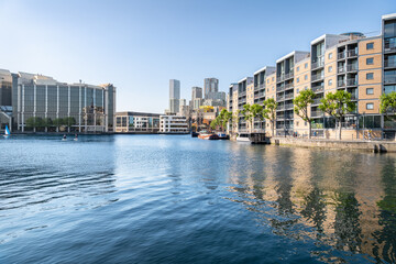 Apartment Blocks and offices around Millwall Dock in the Isle of Dogs, East London, UK
