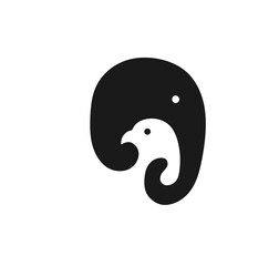 simple geometric Elephant  and Bird Logo Design monochrome color