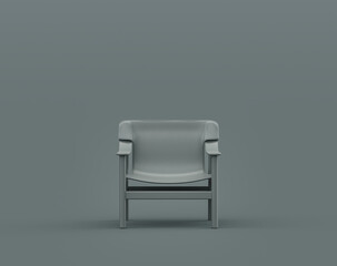 Single armchair in a monochrome dim gray interior room, single gray color, 3d Rendering