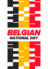 Belgian National Day. Belgium Independence day. Annual holiday in Belgium, celebrated in Jule 21. Patriotic design. Poster, greeting card, banner and background. Vector illustration