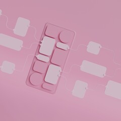 UX UI flowchart connection node graphic designer creative planning application process development data prototype wireframe for web mobile icon phone . User experience concept. 3d rendering.
