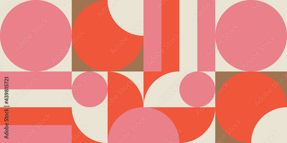 Aufkleber Modern vector abstract  geometric background with circles, rectangles and squares  in retro scandinavian style. Pastel colored simple shapes graphic pattern.