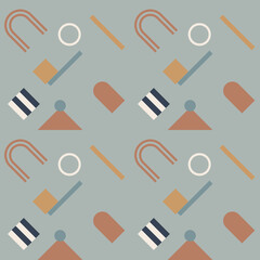 Modern vector abstract  geometric background with circles, rectangles and squares  in retro scandinavian style. Pastel colored simple shapes graphic seamless pattern. Abstract mosaic artwork.