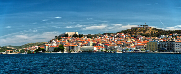 Extra large panorama historic town of Sibenik waterfront panorama, Dalmatia, Croatia, Europe