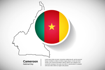 National day of Cameroon. Creative country flag of Cameroon with outline map illustration