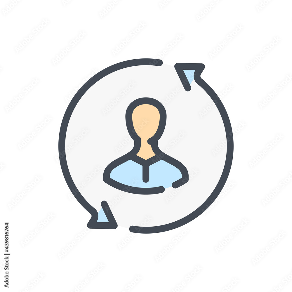 Poster employee replacement and personnel change color line icon. refresh circle with arrows with person in