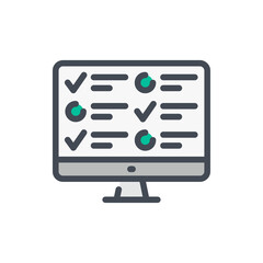 Survey and online exam form color line icon. Computer with questionnaire on monitor vector outline colorful sign.
