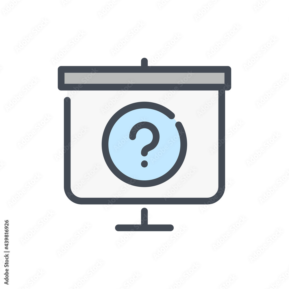Fototapete Searching for solution color line icon. Presentation board with question mark vector outline colorful sign.