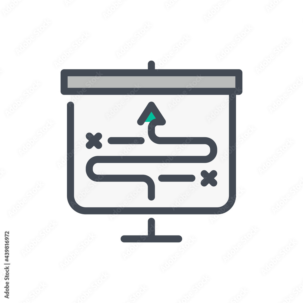 Poster strategy and tactics color line icon. presentation board with arrow way path vector outline colorful