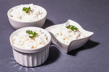 Cottage cheese in a ceramic bowl