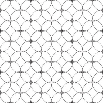 Seamless vector monochrome pattern of geometric shapes, lines, circles and rhombuses.Abstract seamless vector black pattern in linear style isolated on white background.A versatile black and white