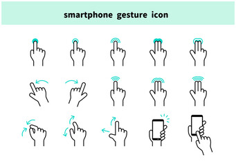 スマートフォン　ジェスチャー　アイコン　セット