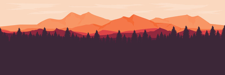 simple minimalist flat design mountain forest for web banner, blog banner, wallpaper, background template, adventure design, tourism poster design, backdrop design	