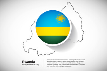 Independence day of Rwanda. Creative country flag of Rwanda with outline map illustration