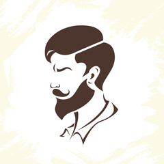 Man with beard and mustache side view in simple style isolated on white background. Barbershop design. Vector stock illustration. 