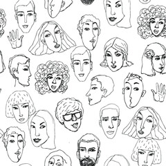 seamless hand drawn vector pattern with faces.. Cover design for wallpapers, print, textile