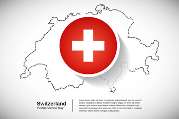 Independence day of Switzerland. Creative country flag of Switzerland with outline map illustration