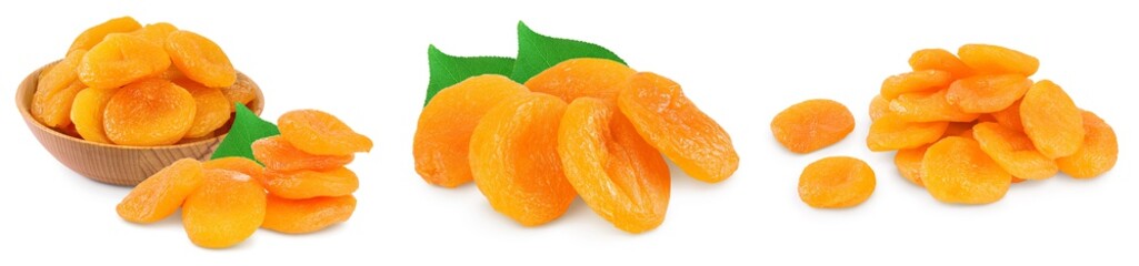 Dried apricots isolated on white background with clipping path and full depth of field. Set or collection